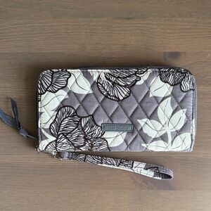 Vera Bradley Quilted Floral Wristlet in Gray and Cream